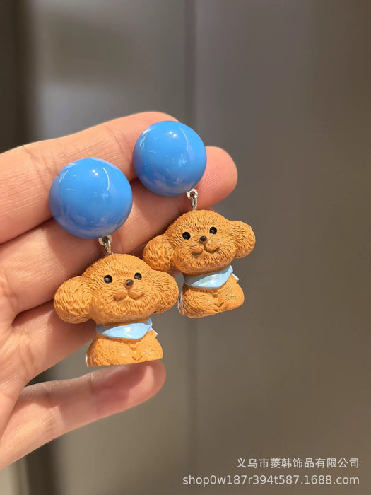 Wholesale Handmade Silver Needle  Personality Blue Ball Puppy cute