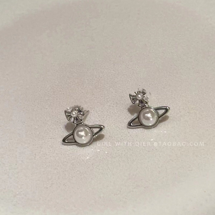 Wholesale 3D Pearl Saturn Copper Earrings JDC-ES-DouYin003