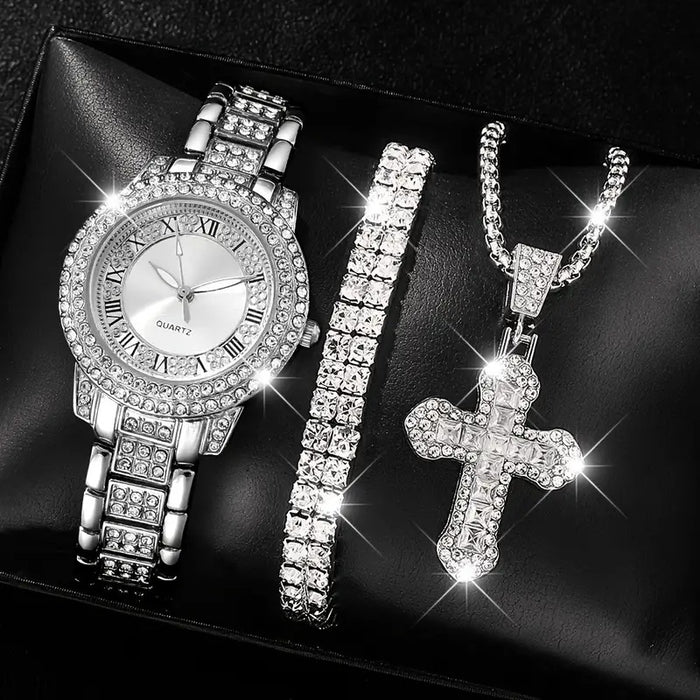 Wholesale Quartz Watch Full Diamond Bracelet Necklace
