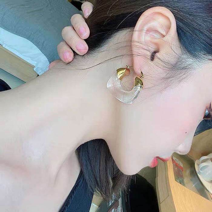Wholesale Retro geometric U-shaped colored transparent resin and metal earrings