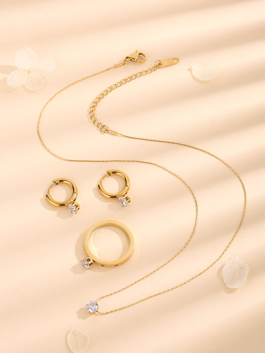 Wholesale Titanium Steel Four-Prong Diamond Jewelry Set