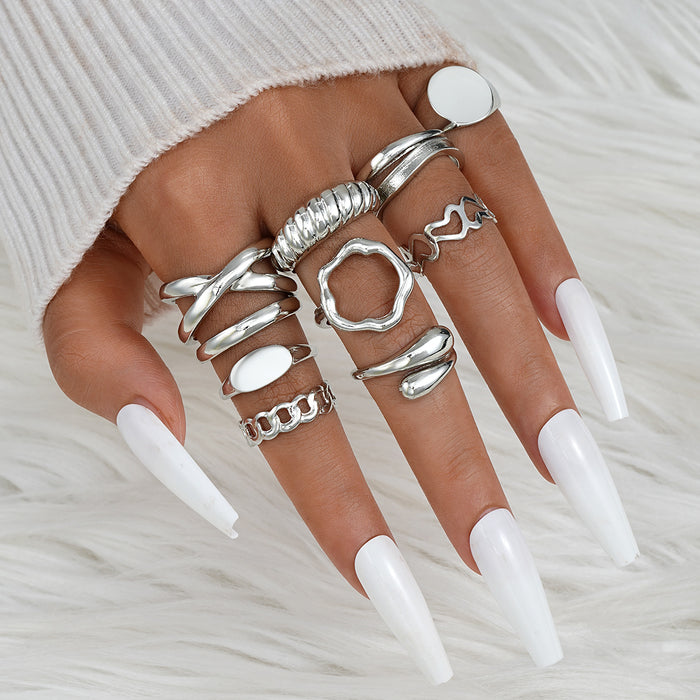Wholesale Exaggerated lines gold irregular teardrop ring set