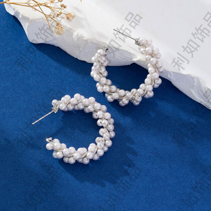 Wholesale New irregular retro pearl wrapped geometric pure copper silver needle earrings trendy earrings