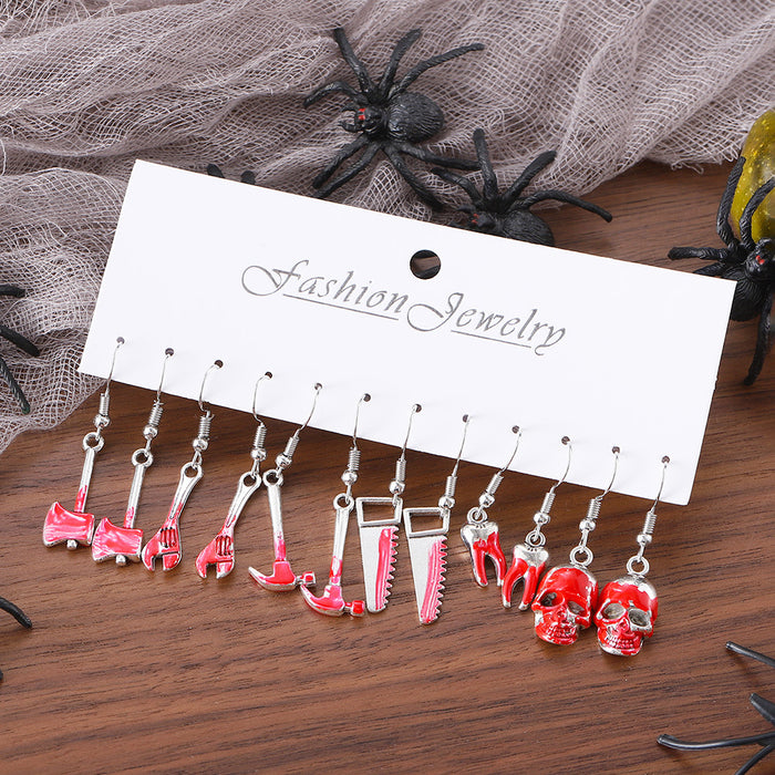 Wholesale Festival Hot Sale Simulation Blood Tool Skull Pendant Earrings Funny  Earrings suit