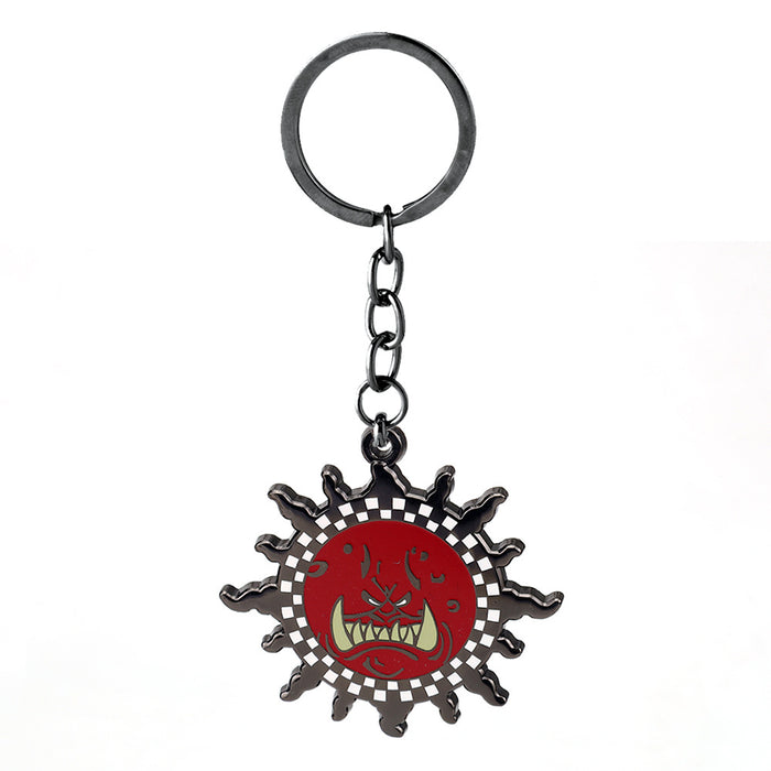 Wholesale Zinc alloy red demon face sun pendant keychains