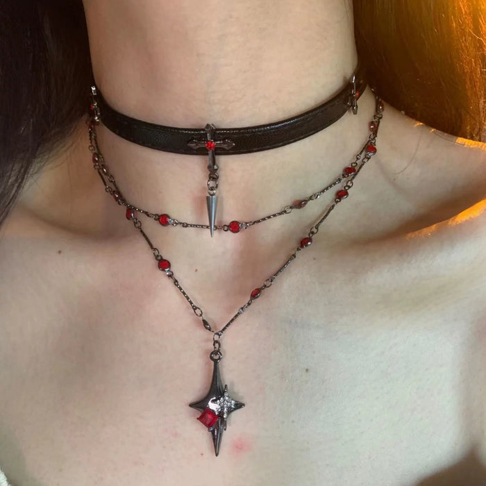 Wholesale Gothic Style Red Cross Necklace
