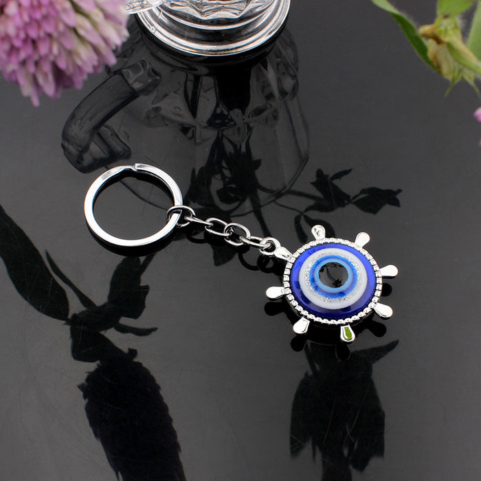 Wholesale Silver boat anchor, rudder, blue eyes, keychain, bag hanging