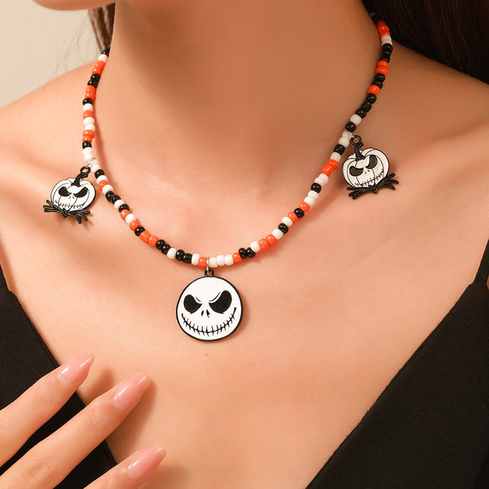 Wholesale Halloween Bead Necklace Fashion Versatile Ghost Pumpkin Bead Necklace