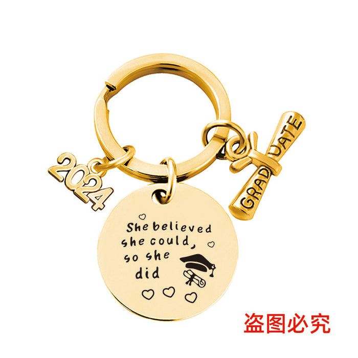 Wholesale Graduation Season Gift Round Stainless Steel Keychain JDC-KC-GangGu049