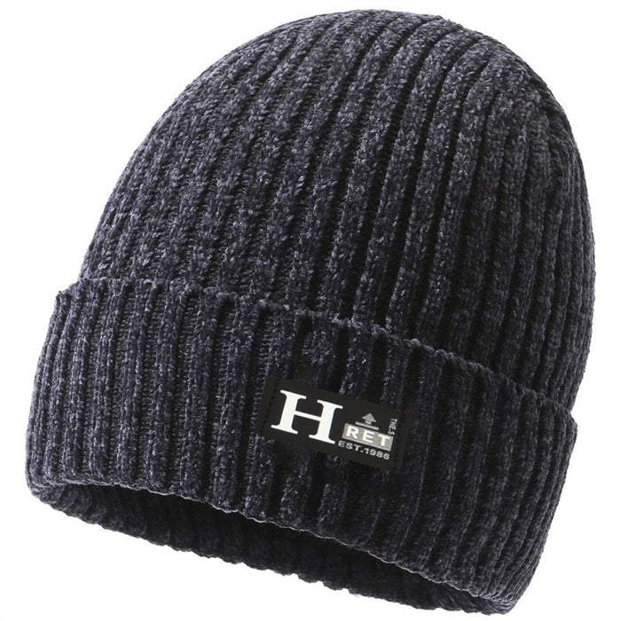 Wholesale Men's Hat Chenille Solid Color Knitted Jacquard Plus Velvet JDC-FH-DG022