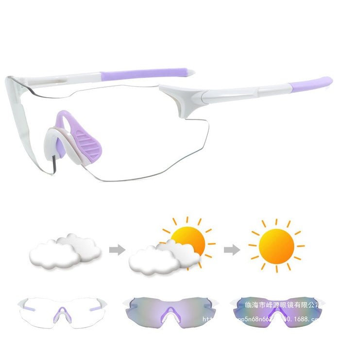 Wholesale White frame photosensitive color changing riding glasses for day and night use, outdoor bicycle climbing glasses, UV protection, leisure