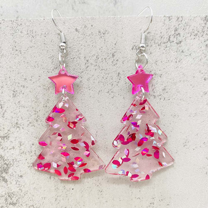 Wholesale Christmas earrings pink Christmas tree five-pointed star cat acrylic earrings Christmas gift