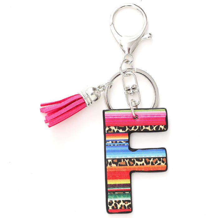 Wholesale Tassel Rainbow Letters Leopard Leather Keychain JDC-KC-YiTian016