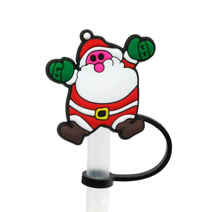 Wholesale Cartoon Christmas Santa Claus Christmas Trees Snowman Silicone Dustproof Straw Plugs JDC-SCR-KuaJi016