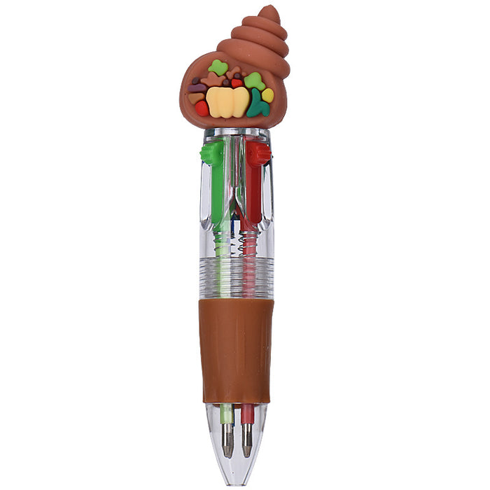 Wholesale Cute Thanksgiving Mini Four-color Ballpoint Pen Children' s Multicolor Hand Journal Marker Pen Student Stationery