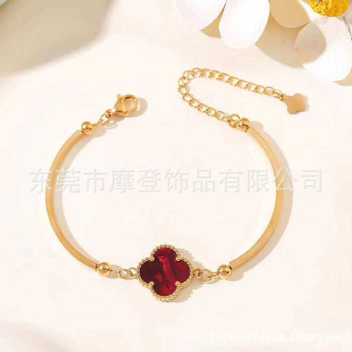 Wholesale titanium steel four-leaf clover bracelet JDC-BT-Modeng001