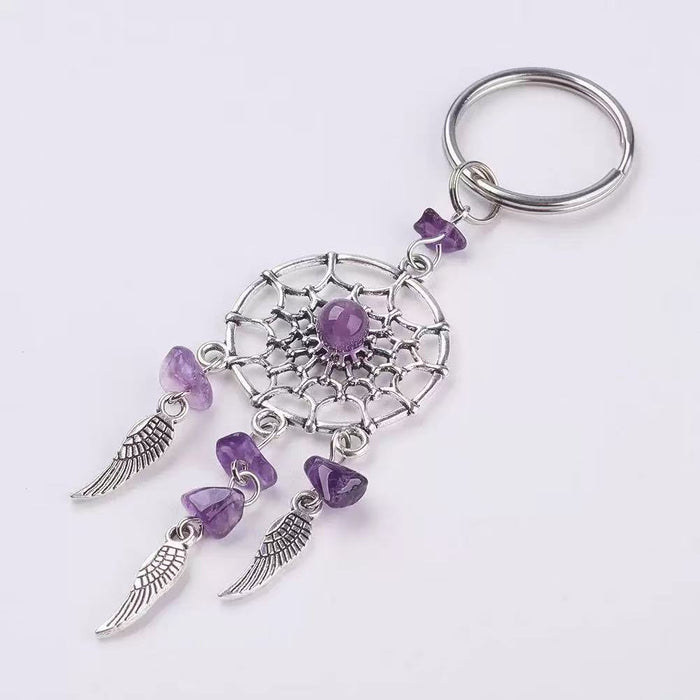 Wholesale Bohemian Dreamcatcher Keychain with Aventurine Crystal Feather Tassel Charm