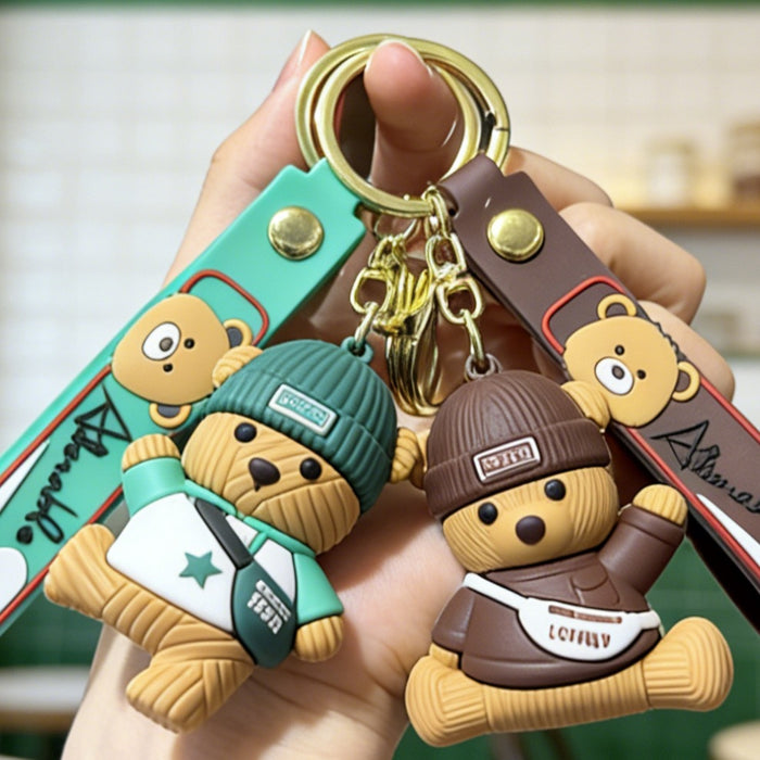 Wholesale Cartoon Bear Keychain Bag Charm Silicone PVC Cute Decor for Car Keys or Bag Accessory