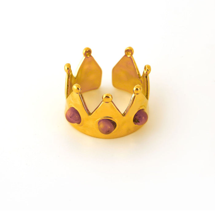 Wholesale Personalized New Product Crown Stainless Steel Ring with Natural Stone Premium Open End Ring Multi Color Wholesale