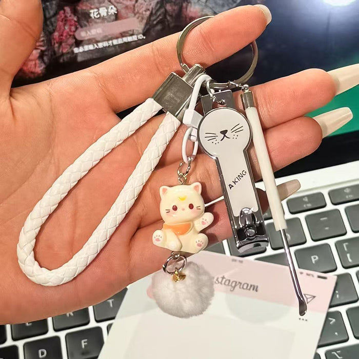 Wholesale Trendy Cute Cartoon Keychain Set Stainless Steel Ear Pick Nail Clipper Best Friend Couple Gift Bag Charm Accessory