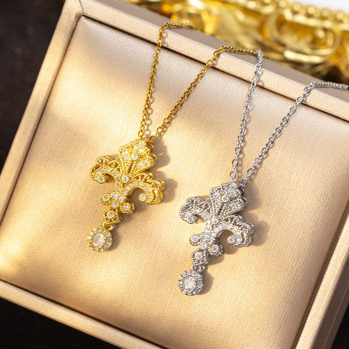 Wholesale Titanium Steel Tassel Cross Necklace for Women Luxury Inlaid long necklace Jewelry