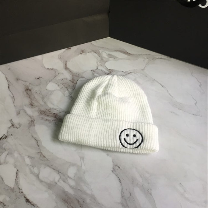 Wholesale Smiley Face Embroidery Solid Color Acrylic Knitted Wool Hat JDC-FH-YBQX006