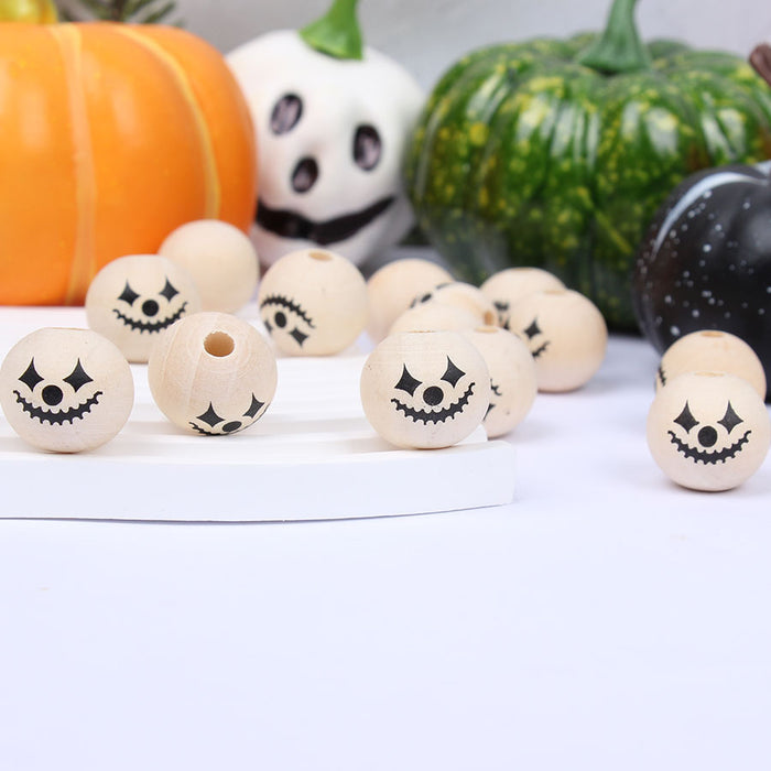 Wholesale 50PCS Halloween Colorful Witch Pumpkin Ghost Face Wooden Beads JDC-BDS-TianYue023