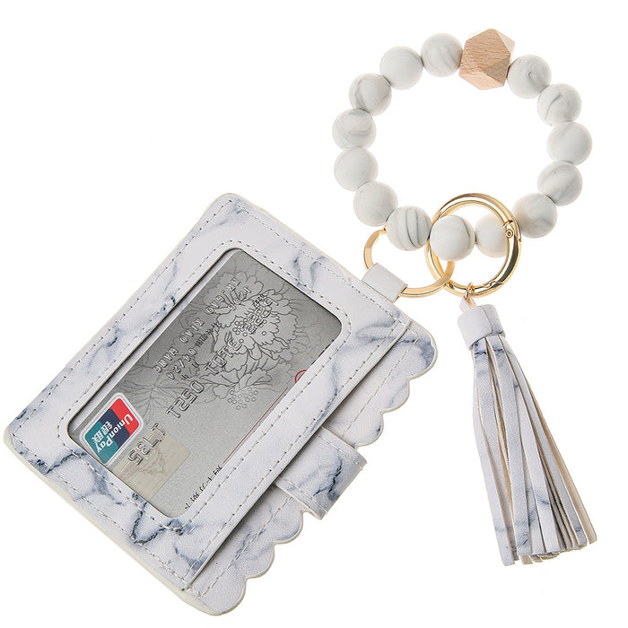 Wholesale Silicone Beads Bracelet Card Holder Leopard Print PU Leather Tassel Pendant Keychain JDC-KC-JinY010