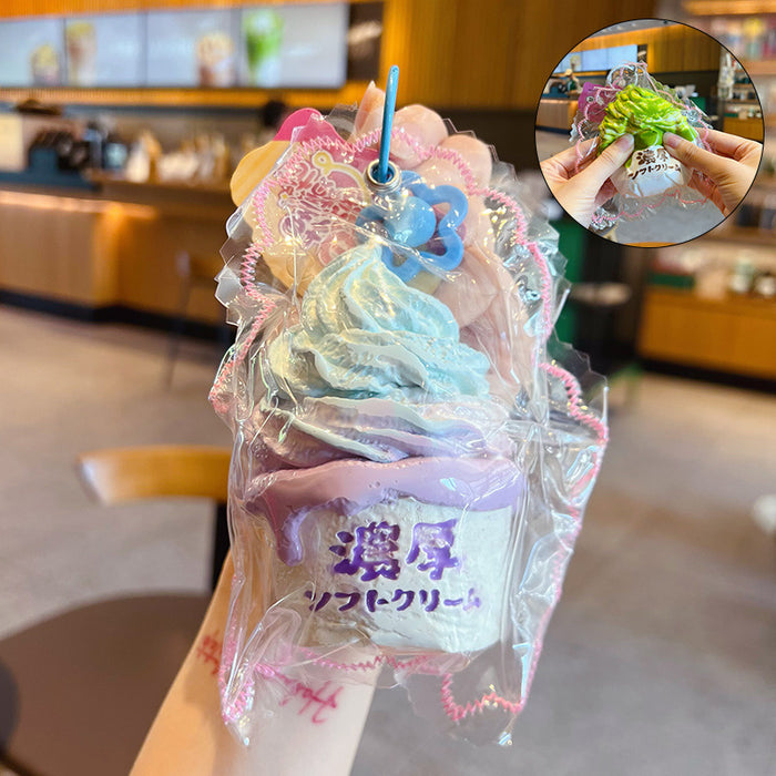 Wholesale Ice Cream Squishy Stress Relief Toy Keychain Food Grade Silicone Bag Charm Trendy Decorative Accessory