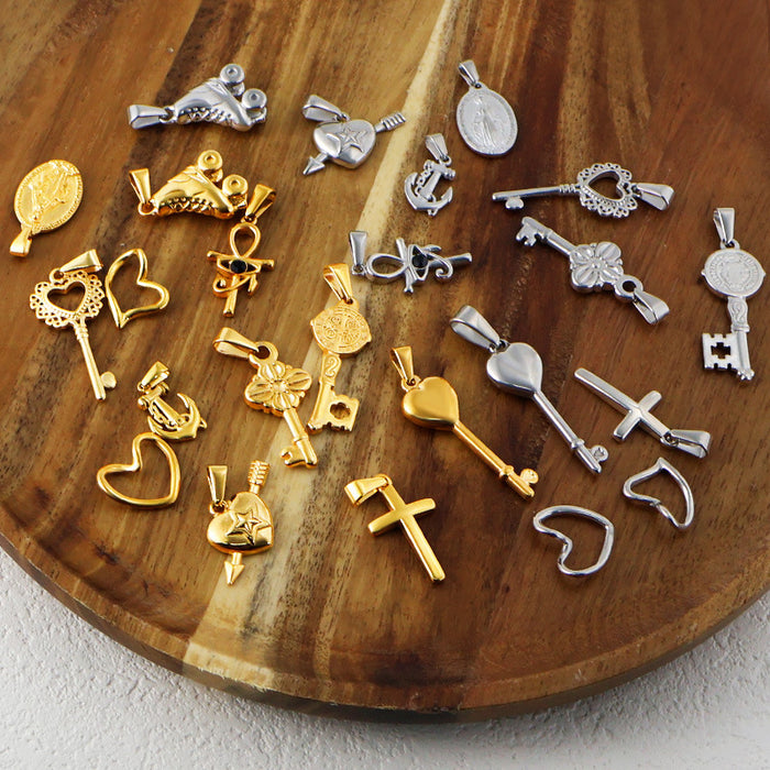 Wholesale 6pcs/set stainless steel key love anchor cross pendant titanium steel plated 24K gold
