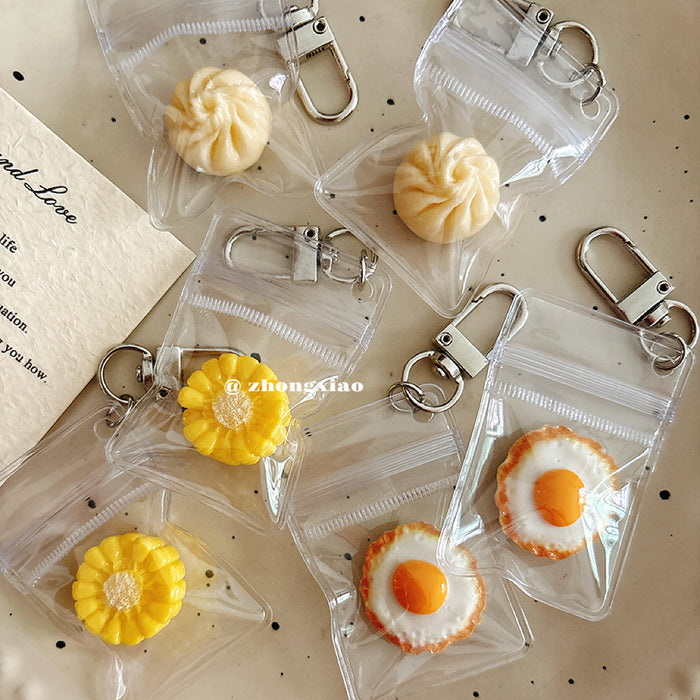 Wholesale Fried Egg And Corn Bun Food Toy Keychain Resin Pendant Creative Bag Charm Decorative Gift For Students