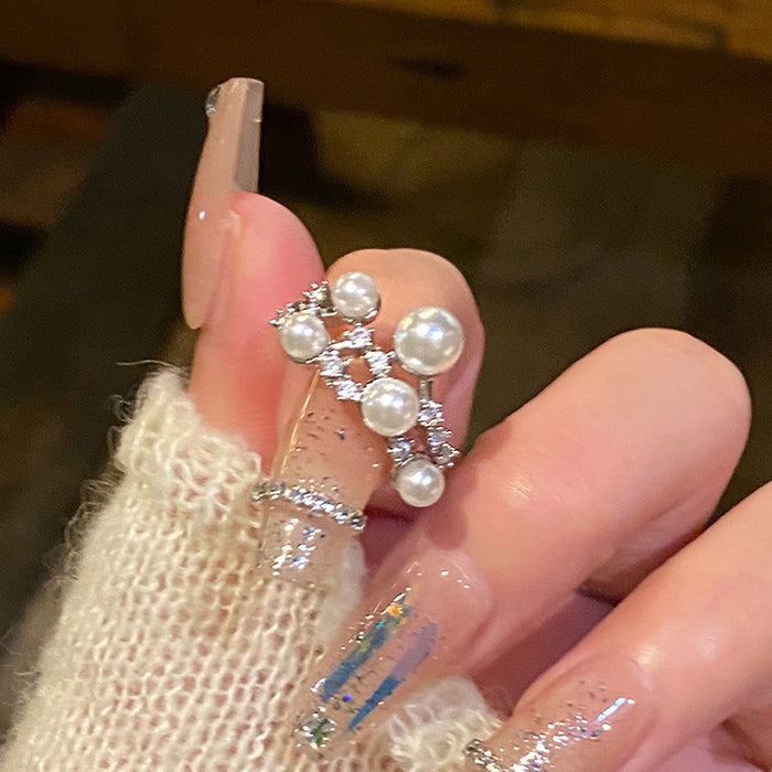 Wholesale Meteor Pearl Zircon Open Ring Temperament Index Finger Ring Niche Design Light Luxury Ring