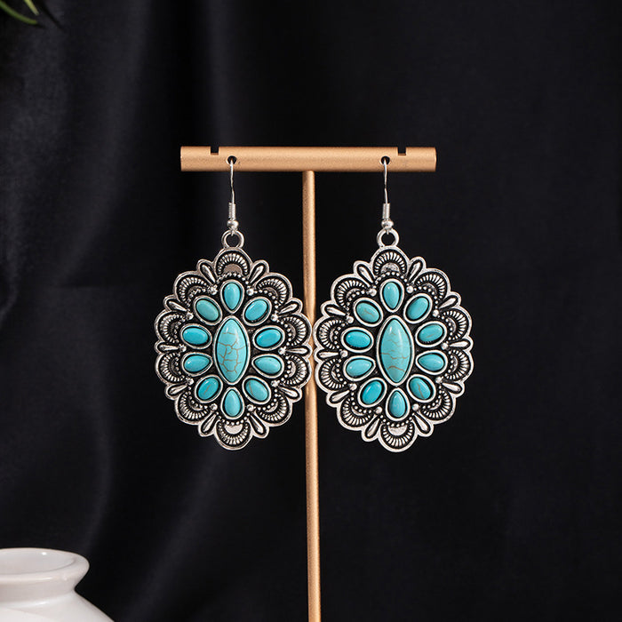 Wholesale Turquoise Flower Pendant Bohemian Ethnic Style Earrings