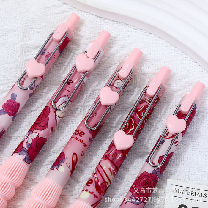 Wholesale Pink Heart Rose Press Gel Pen Romantic Girl Brush Pen  Quick Dry Press Black Pen