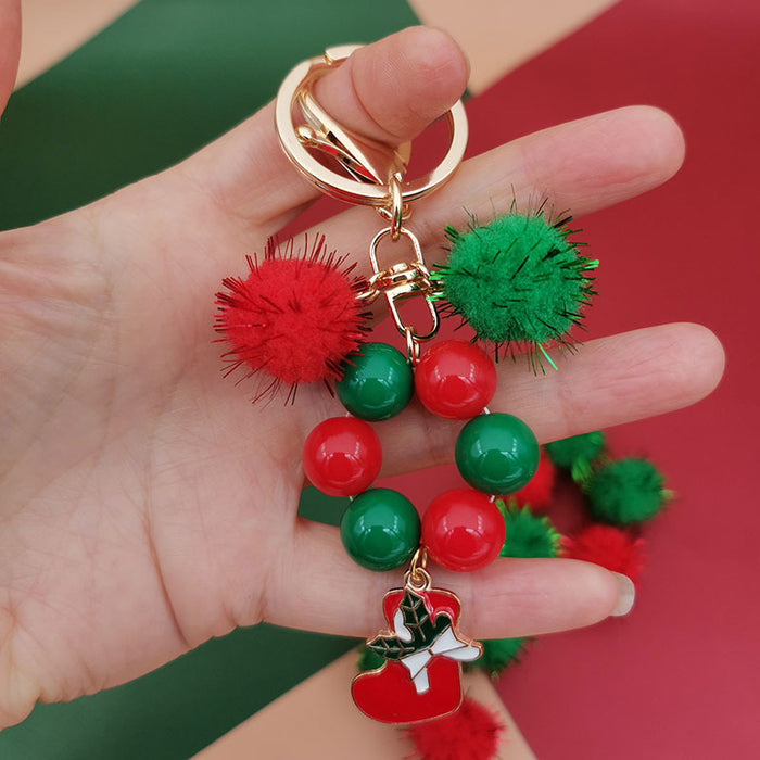 Wholesale Christmas theme keychain  snowflake bag keychain beaded Christmas tree keychain
