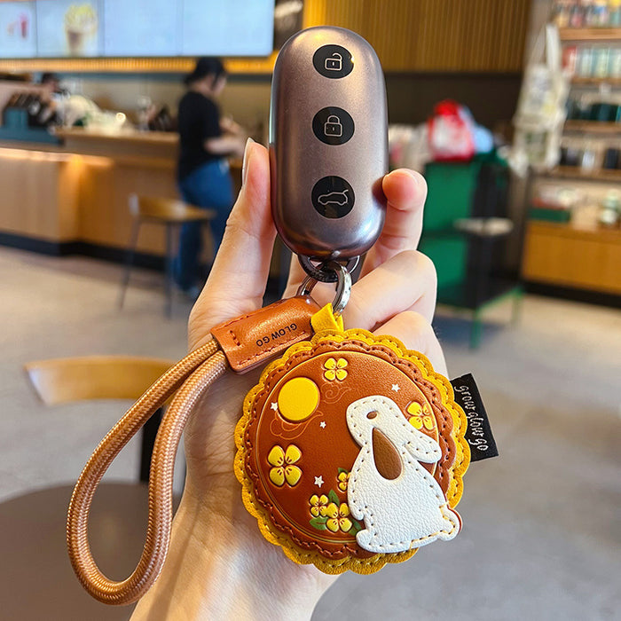 Wholesale Leather Mooncake Rabbit Keychain Pendant Cute Car Key Accessory Festival Gift