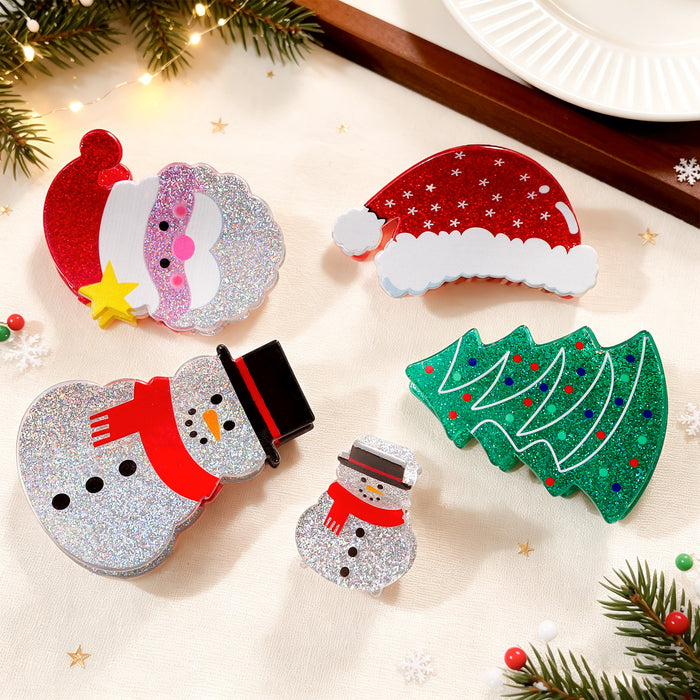 Wholesale Christmas Santa Snowman Tree Glitter Hair Claw Clip For Women Kids Fashion Accessory Boutique Resale