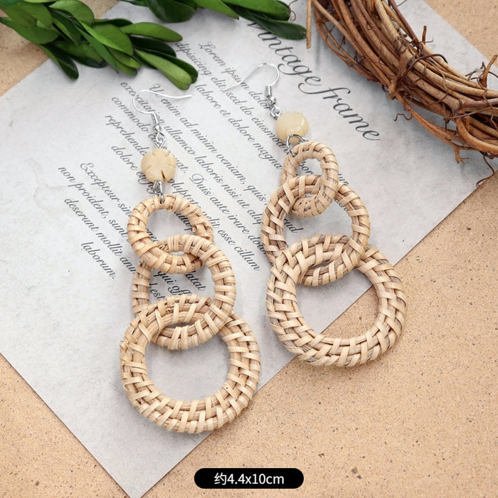 Wholesale Rattan Woven Ethnic Style Wooden Earrings JDC-ES-Luox010