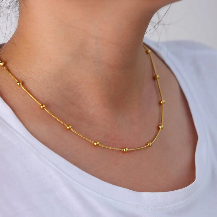 Wholesale Stainless Steel 18K Gold Beaded Round Snake Chain  Necklace