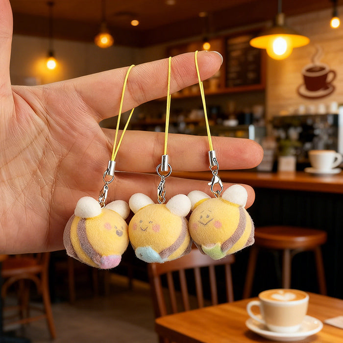 Wholesale Large 3D Flocked Resin Cartoon Bee Keychain