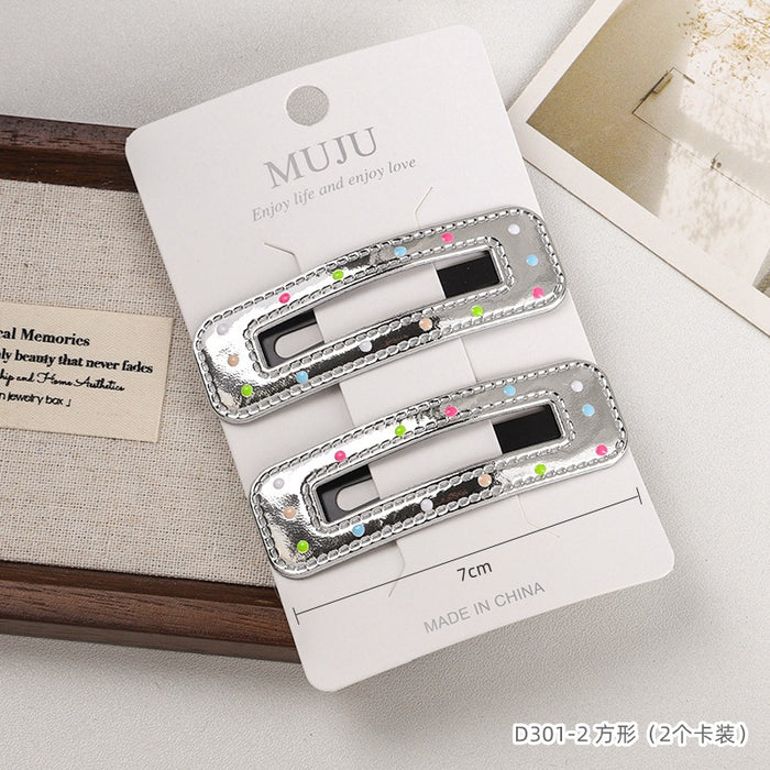 Wholesale 2 card mounted hair clips, silver hair clip, high-end PU leather bangs clip