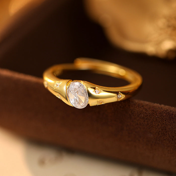 Wholesale Minimalist Starry Ring with Elliptical Single Diamond Adjustable Ring
