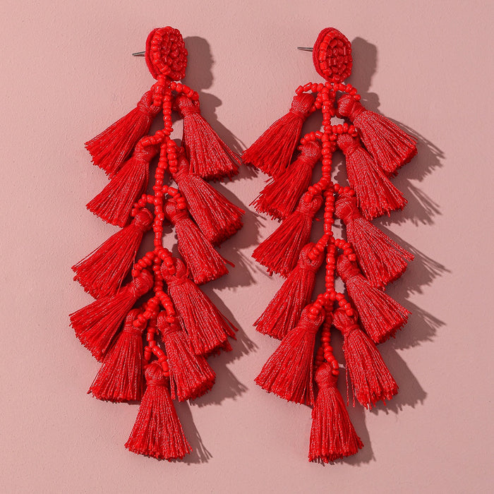 Wholesale Rice Bead Tassel Earrings Handmade Fashion Long JDC-ES-Gute054