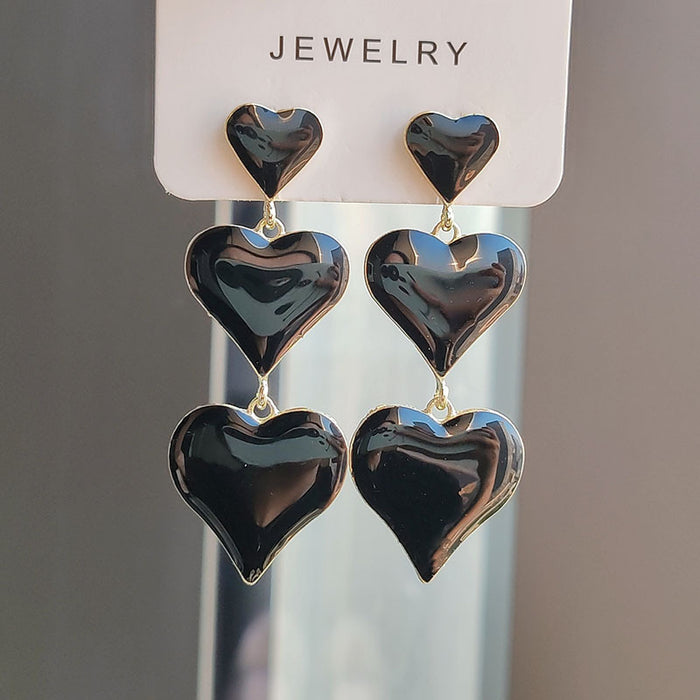 Wholesale New trendy peach heart long earrings, retro oil dripping heart-shaped earrings, silver needle earrings wholesale