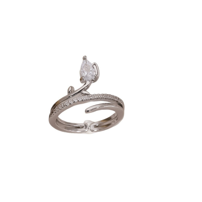 Wholesale Copper Gold-Plated Adjustable Ring with Flower Design - Fashion Jewelry Accessory