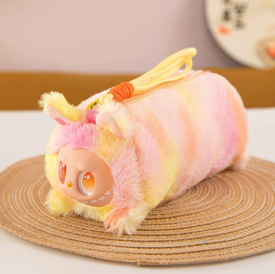 Wholesale Short Plush Cat Head Pencil Case Cartoon Design MOQ≥2