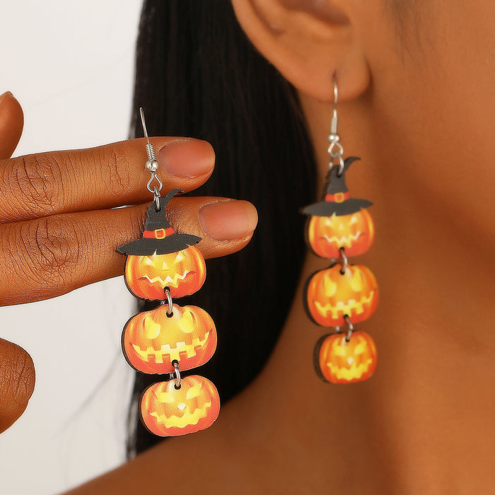Wholesale Wooden Printed Color Pumpkin Skull Ghost  Gift Creative ing Women' s Earrings