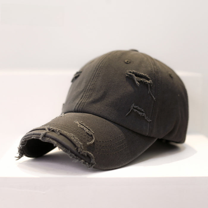 Wholesale Retro style, personalized, vintage, perforated baseball cap, versatile, soft top, curved brim, sun shading duckbill cap for women