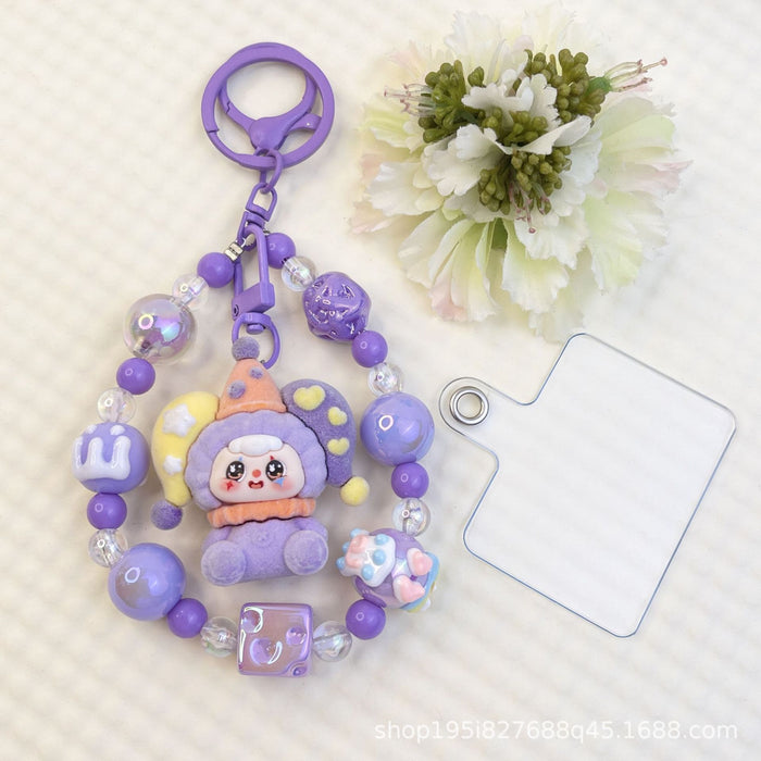 Wholesale Flocking sitting funny colorful beaded mobile phone chain keychain bag doll pendant accessories
