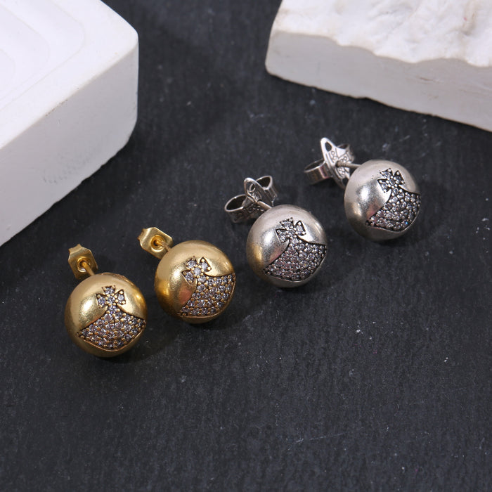 Wholesale Distressed micro-inlaid semi-circular planet earrings,  retro and personalized versatile earrings